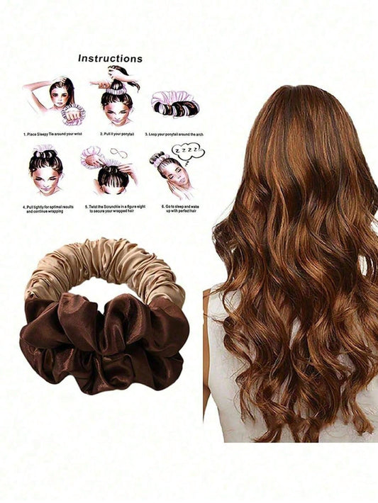 Heatless Curling Hair Band, Brown Satin Heatless Hair Curler, Wearable During Sleep, Soft And Comfortable Sleeping Hair Band, Slouchy Person's Hair Curler, Create Long Curls Without Heating, Fashionab