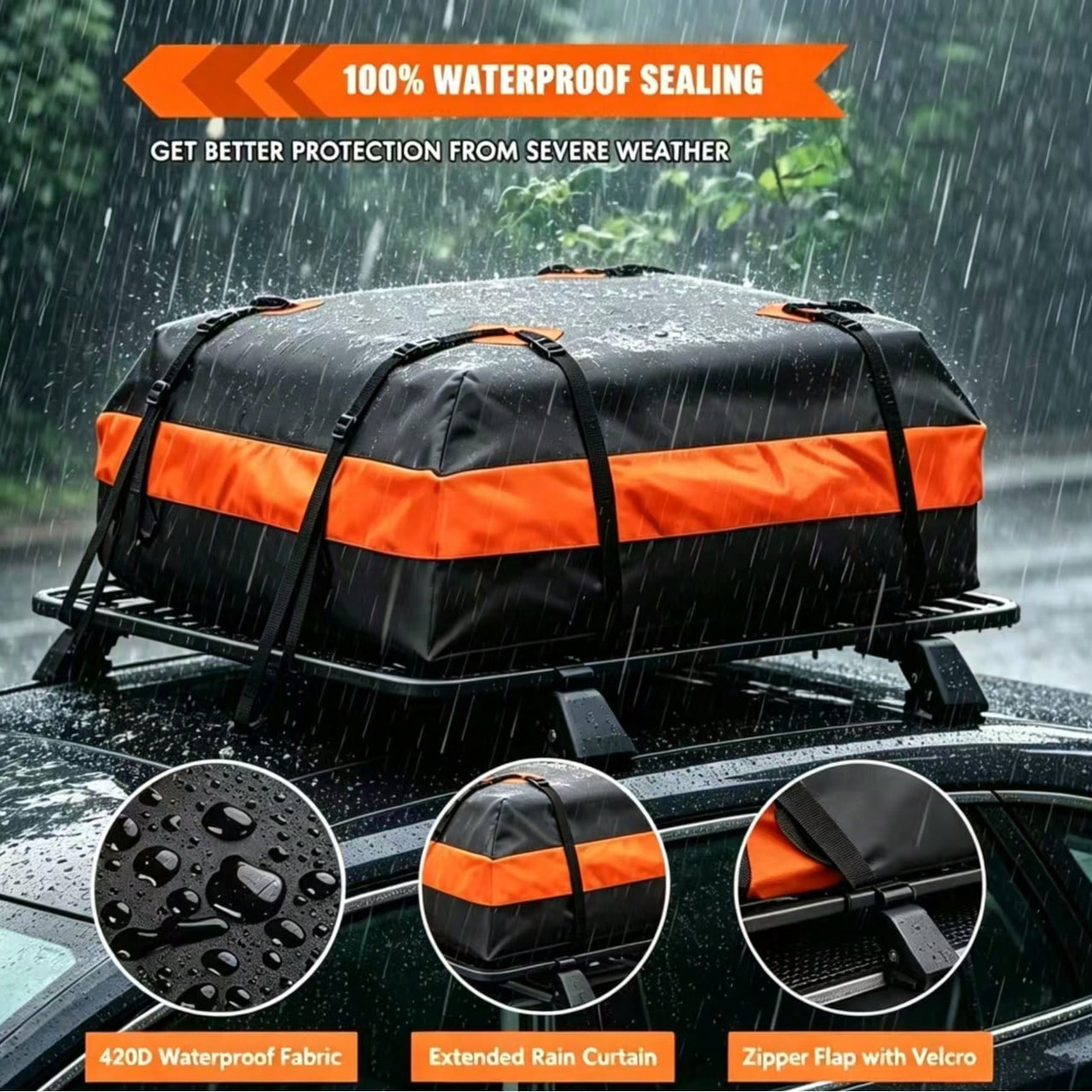 Heavy Duty Waterproof Car Roof Cargo Bag, Universal Roof Storage Bag, Dust-Proof Snow-Proof Rain-Proof Storage Carrier, Suitable For Long-Distance Driving And Family Vacations