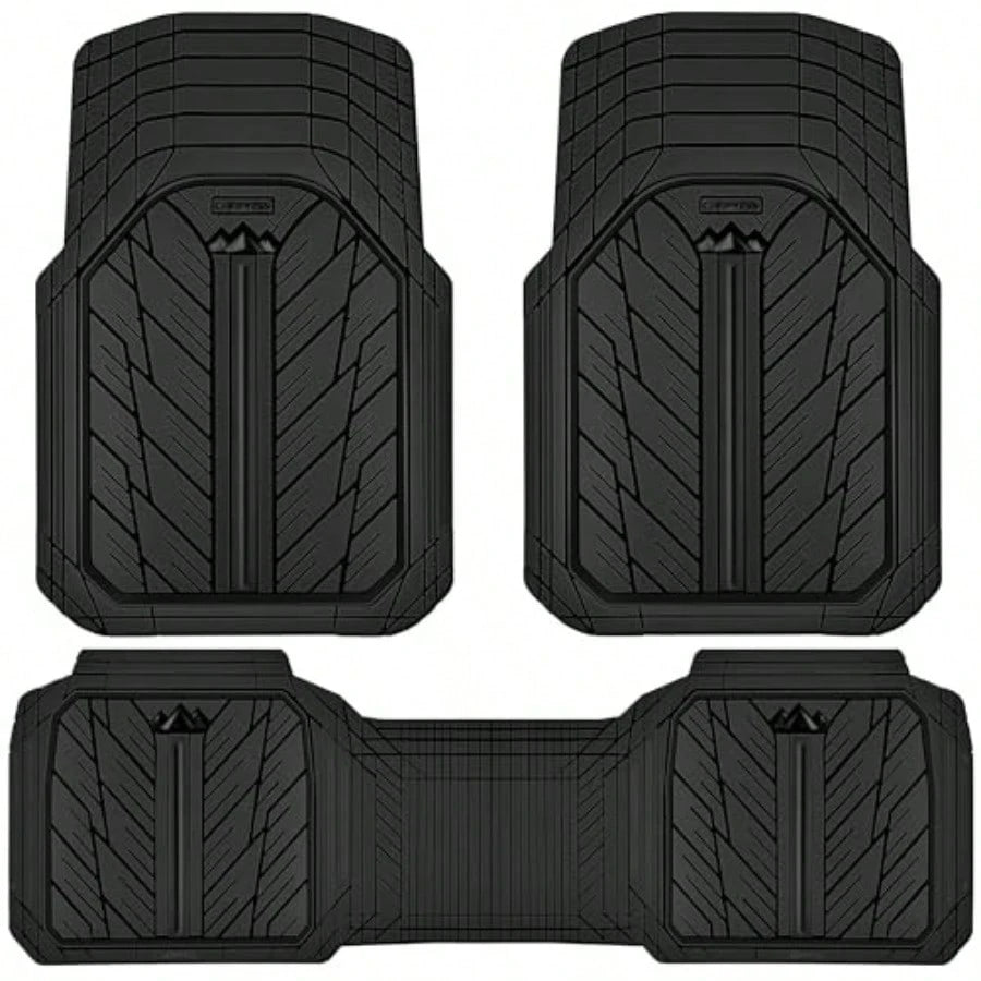 Heavy Rubber Car Floor Mats Deep Waterproof Car Mats All Weather Universal Trim-To Fit Automotive Floor Mats For Car SUV Truck Van Durable Floor Liners Solid Black