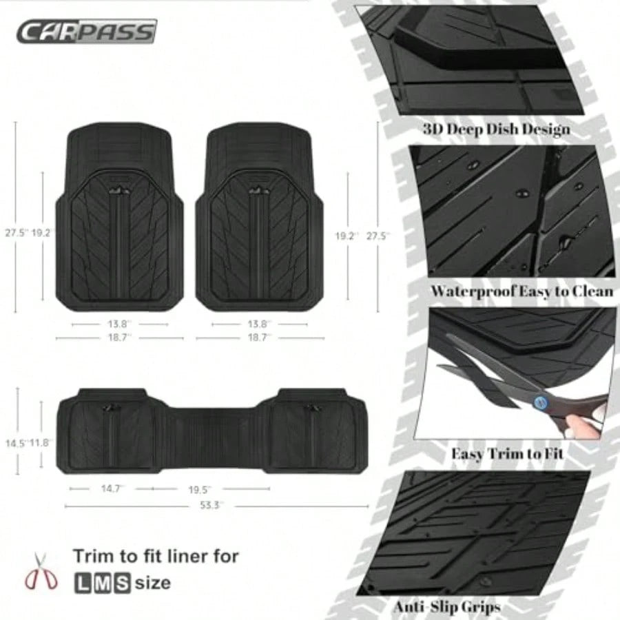 Heavy Rubber Car Floor Mats Deep Waterproof Car Mats All Weather Universal Trim-To Fit Automotive Floor Mats For Car SUV Truck Van Durable Floor Liners Solid Black