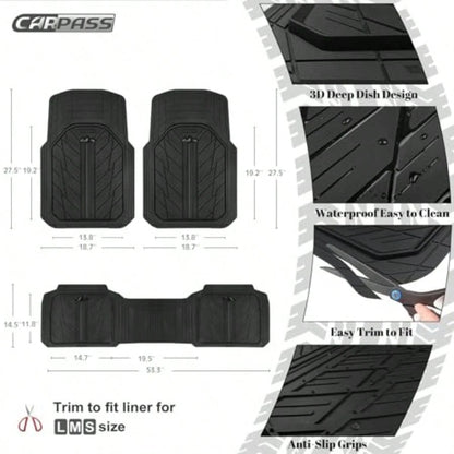 Heavy Rubber Car Floor Mats Deep Waterproof Car Mats All Weather Universal Trim-To Fit Automotive Floor Mats For Car SUV Truck Van Durable Floor Liners Solid Black