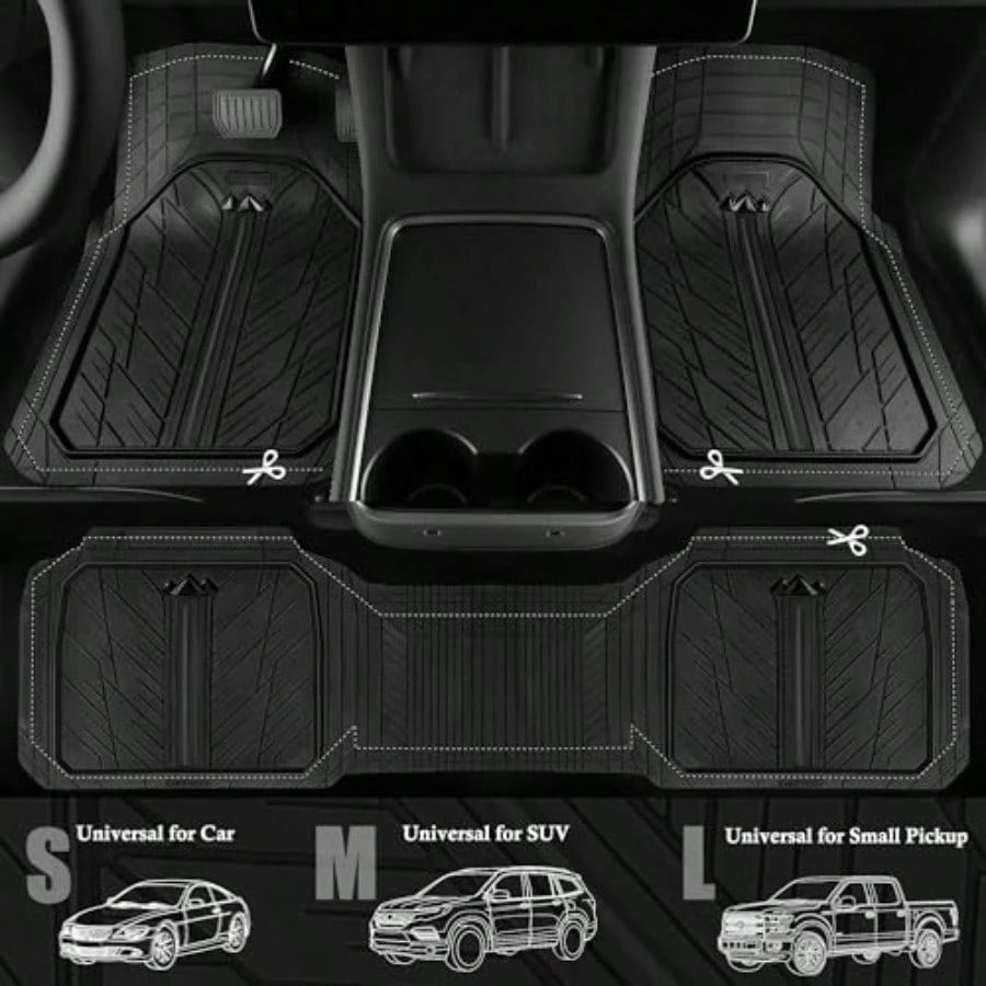 Heavy Rubber Car Floor Mats Deep Waterproof Car Mats All Weather Universal Trim-To Fit Automotive Floor Mats For Car SUV Truck Van Durable Floor Liners Solid Black