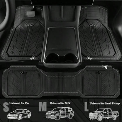 Heavy Rubber Car Floor Mats Deep Waterproof Car Mats All Weather Universal Trim-To Fit Automotive Floor Mats For Car SUV Truck Van Durable Floor Liners Solid Black