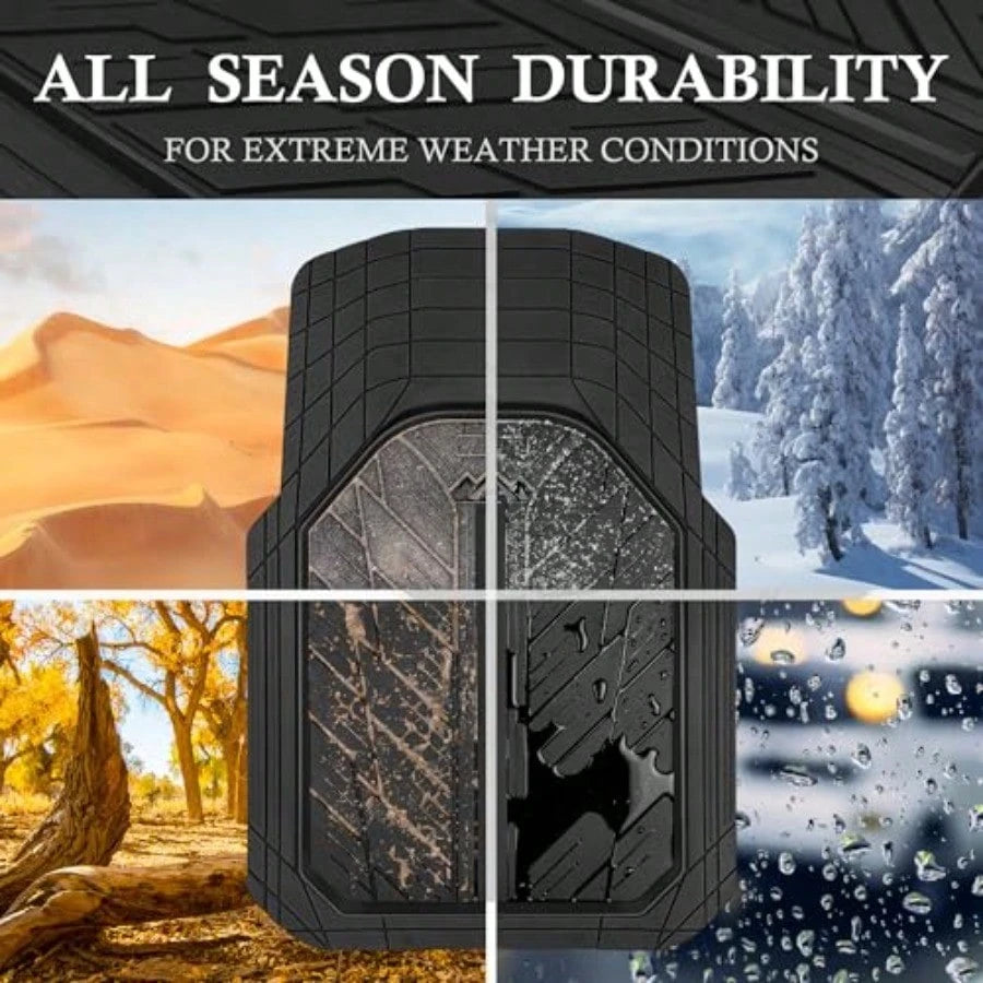 Heavy Rubber Car Floor Mats Deep Waterproof Car Mats All Weather Universal Trim-To Fit Automotive Floor Mats For Car SUV Truck Van Durable Floor Liners Solid Black