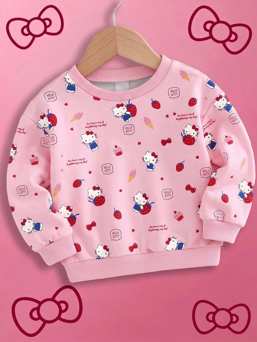 HELLO KITTY AND FRIENDS| GraphicGems Baby Girl Round Neck Cartoon Print Casual Daily Long Sleeve Sweatshirt