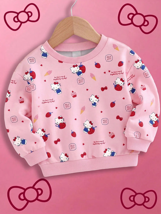 HELLO KITTY AND FRIENDS| GraphicGems Baby Girl Round Neck Cartoon Print Casual Daily Long Sleeve Sweatshirt