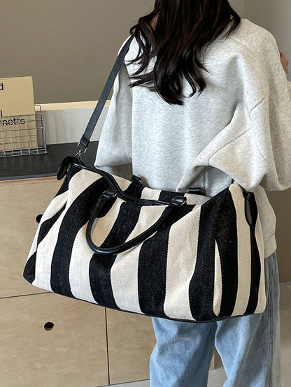High End Travel Bag, Large Capacity Clothing Storage Bag, Portable Business Travel Boarding Luggage Bag, Stylish Contrasting Striped Design Bag