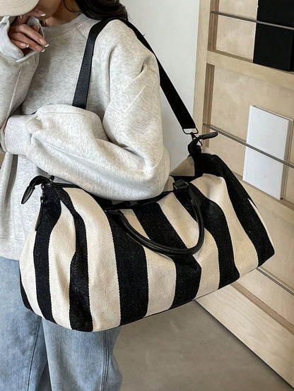 High End Travel Bag, Large Capacity Clothing Storage Bag, Portable Business Travel Boarding Luggage Bag, Stylish Contrasting Striped Design Bag