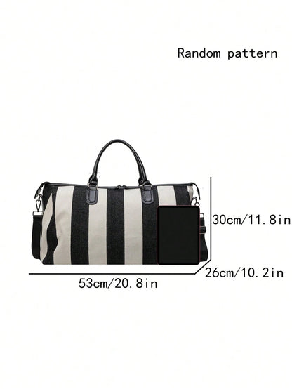 High End Travel Bag, Large Capacity Clothing Storage Bag, Portable Business Travel Boarding Luggage Bag, Stylish Contrasting Striped Design Bag