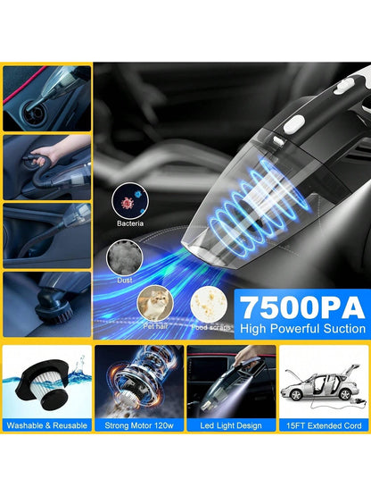 High-Quality Durable 19-Piece Car Cleaning Set, Including A High-Power Handheld Vacuum, Brushes, Cloths, And Dusters.
