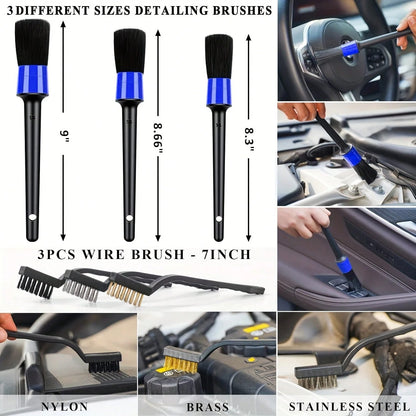 High-Quality Durable 19-Piece Car Cleaning Set, Including A High-Power Handheld Vacuum, Brushes, Cloths, And Dusters.