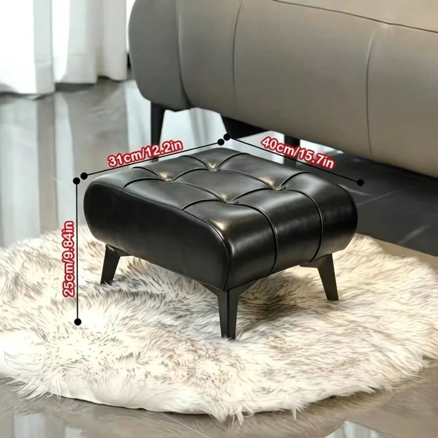 High-Quality Low Footstool, Leather Upholstered Metal Ottoman, Stylish Versatile Sofa End Stool, Entryway Shoe Bench, Hallway And Bedroom Furniture, Living Room Home Decor, Leather Sofa Stool.