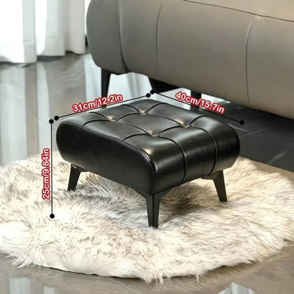 High-Quality Low Footstool, Leather Upholstered Metal Ottoman, Stylish Versatile Sofa End Stool, Entryway Shoe Bench, Hallway And Bedroom Furniture, Living Room Home Decor, Leather Sofa Stool.