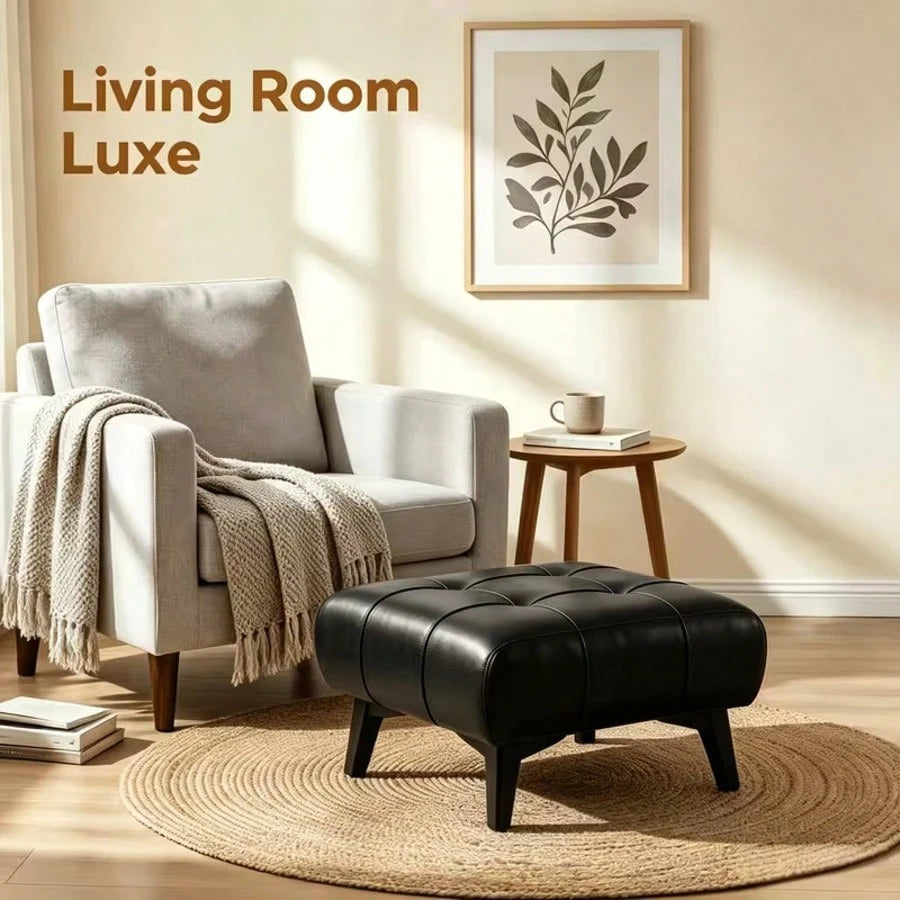 High-Quality Low Footstool, Leather Upholstered Metal Ottoman, Stylish Versatile Sofa End Stool, Entryway Shoe Bench, Hallway And Bedroom Furniture, Living Room Home Decor, Leather Sofa Stool.