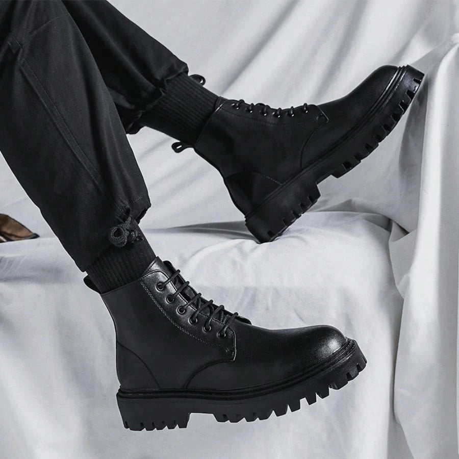 High-Top Boots, British Style Mid-Top Leather Boots