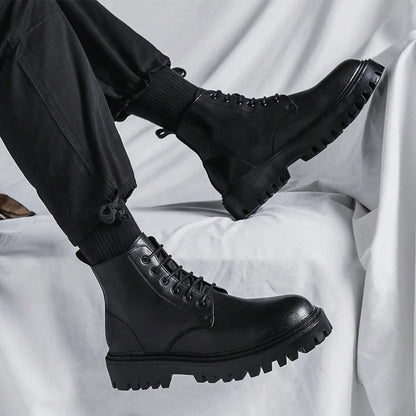 High-Top Boots, British Style Mid-Top Leather Boots