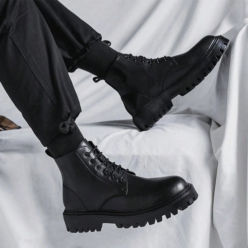 High-Top Boots, British Style Mid-Top Leather Boots