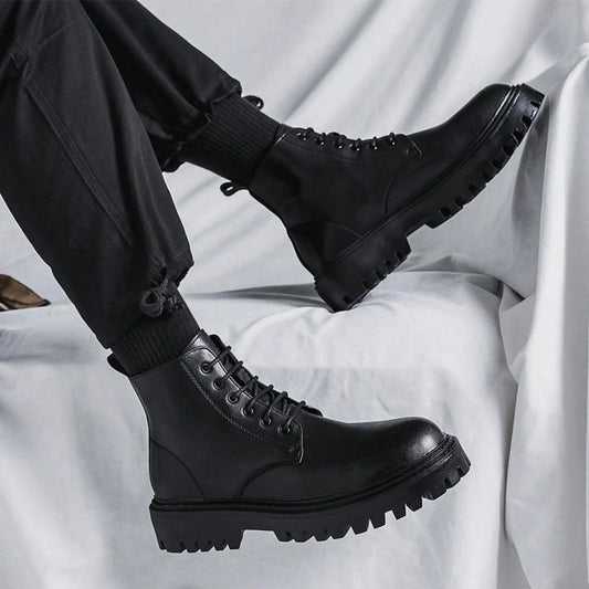 High-Top Boots, British Style Mid-Top Leather Boots