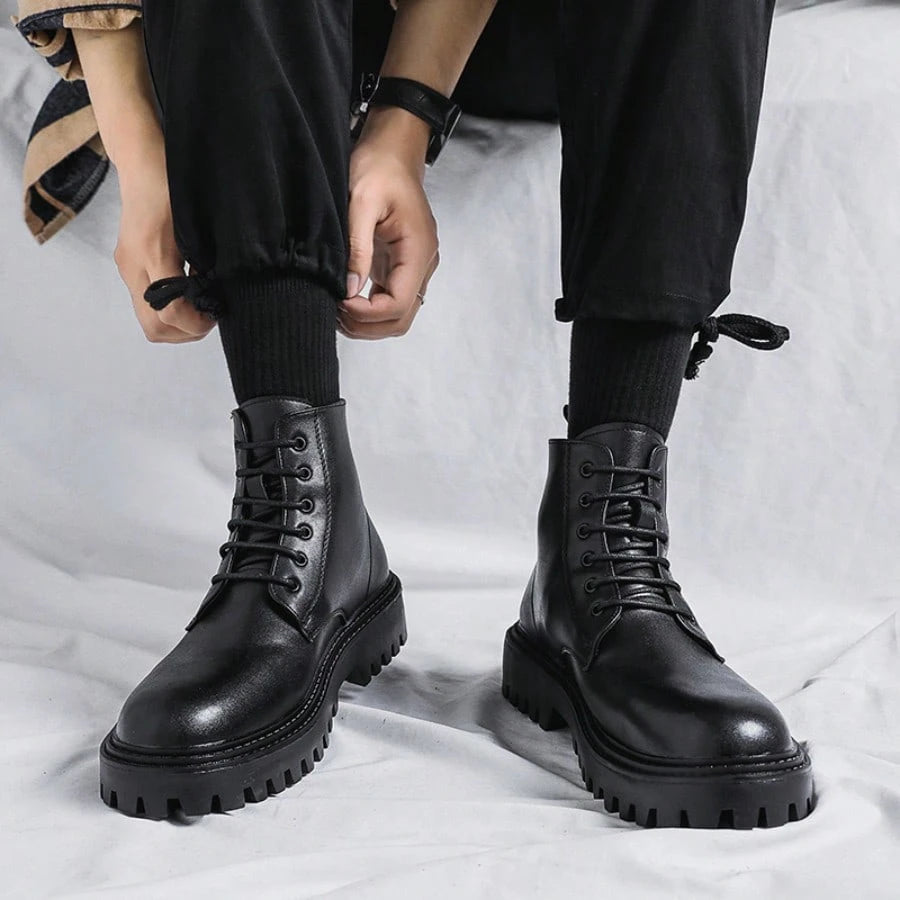 High-Top Boots, British Style Mid-Top Leather Boots