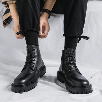 High-Top Boots, British Style Mid-Top Leather Boots