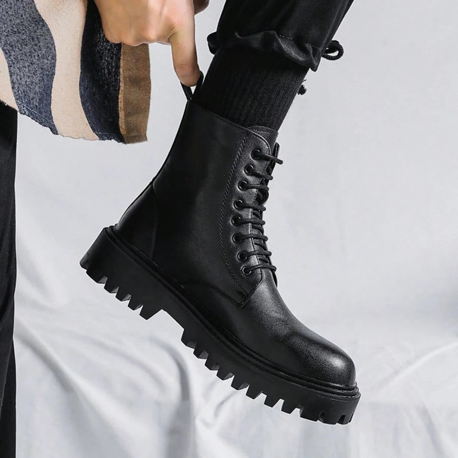 High-Top Boots, British Style Mid-Top Leather Boots