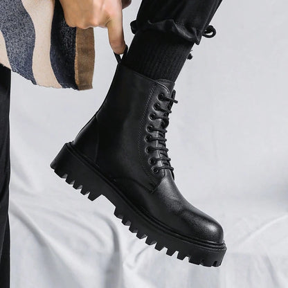 High-Top Boots, British Style Mid-Top Leather Boots