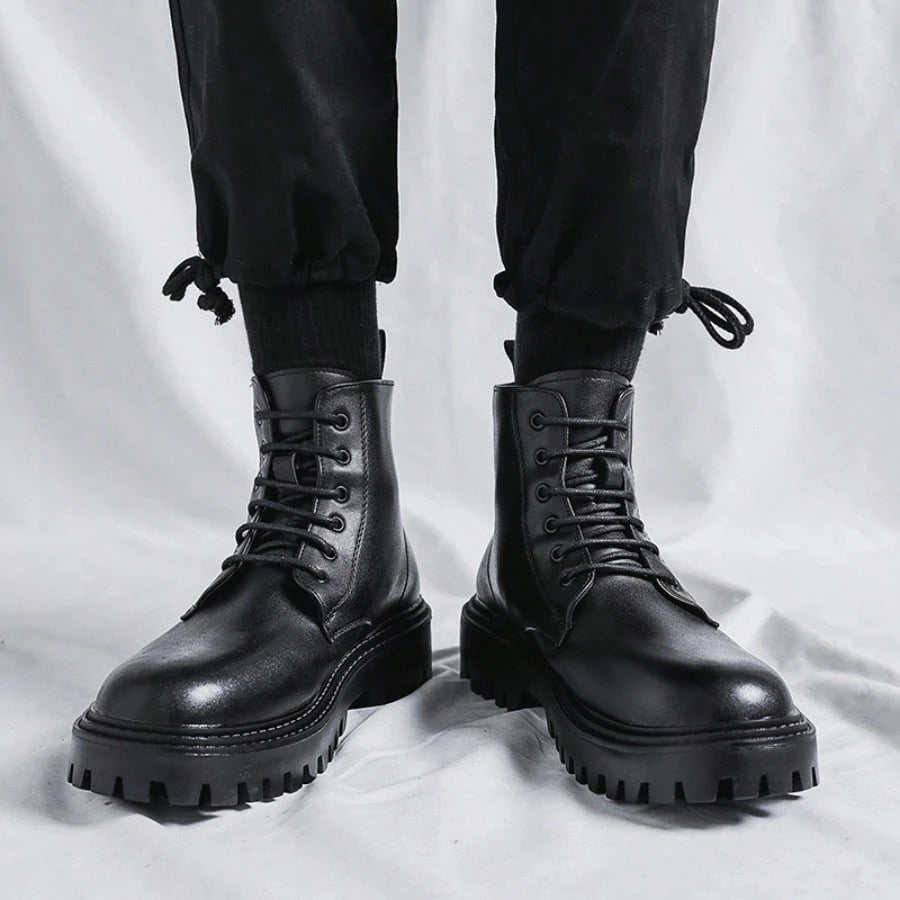 High-Top Boots, British Style Mid-Top Leather Boots