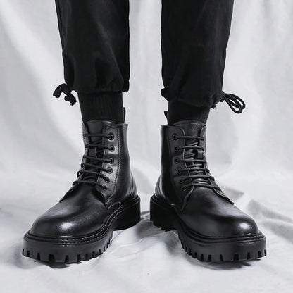 High-Top Boots, British Style Mid-Top Leather Boots