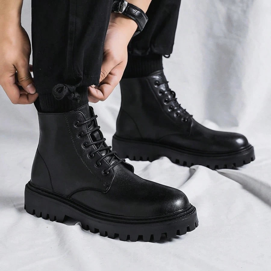 High-Top Boots, British Style Mid-Top Leather Boots