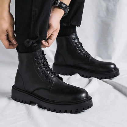 High-Top Boots, British Style Mid-Top Leather Boots