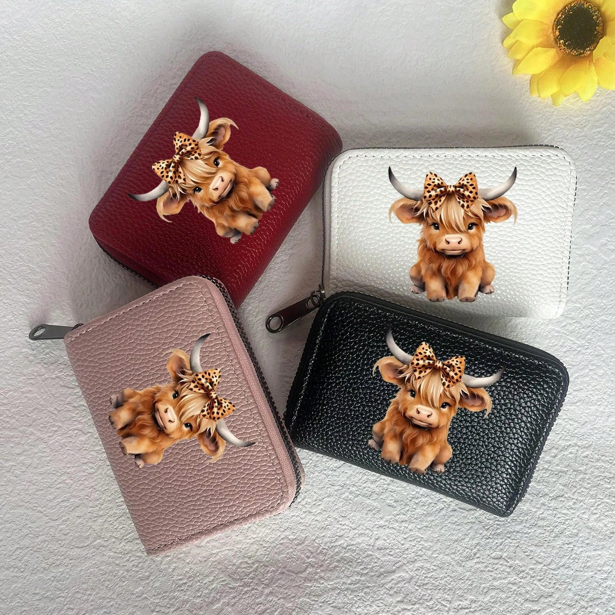Highland Cow Printed Card Holder Cute Bowknot Leopard Design Highland Cow Pattern Lightweight Fashionable Wallet Suitable For Daily Use For Women Wallet Mini Wallet Purse Wallet Card Wallet