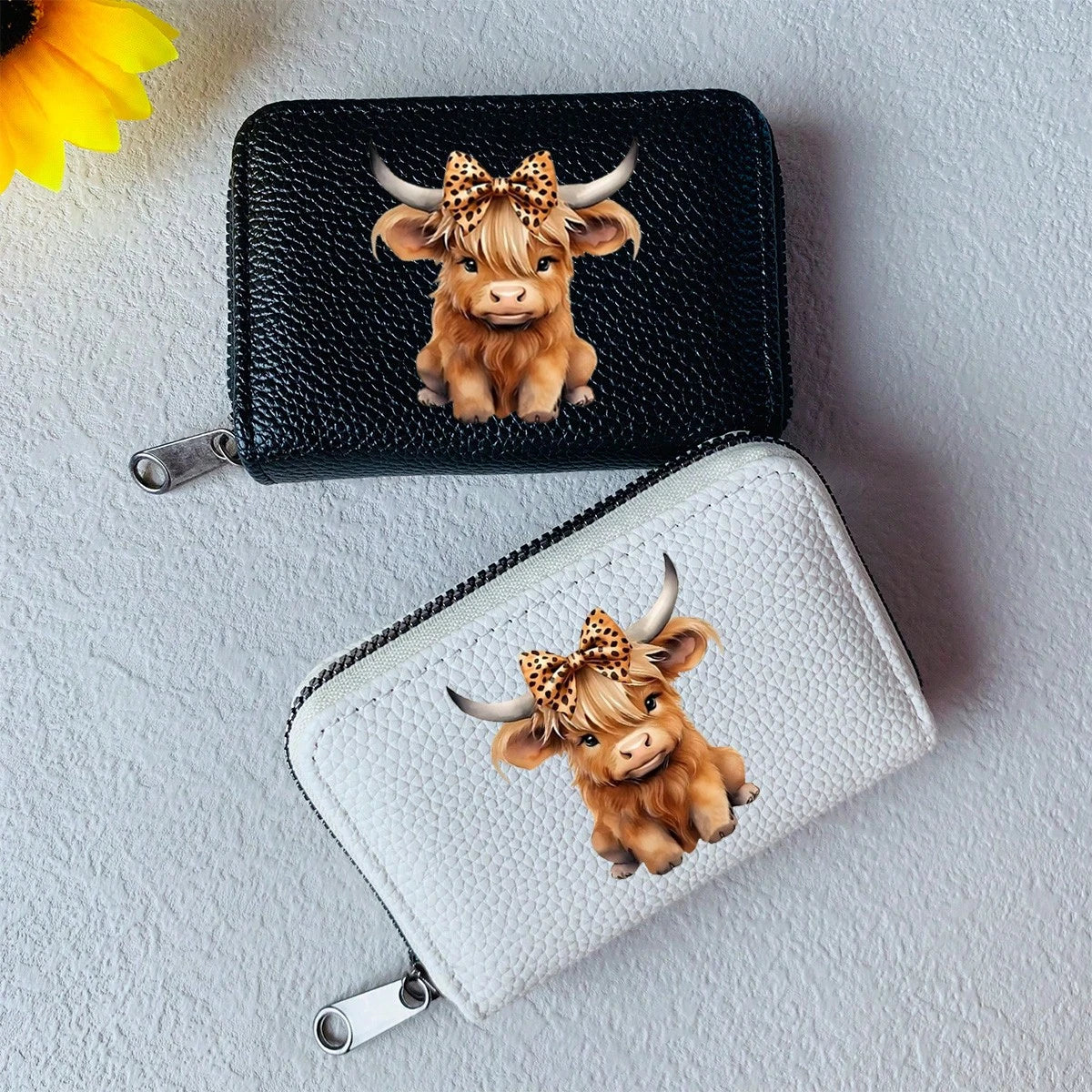 Highland Cow Printed Card Holder Cute Bowknot Leopard Design Highland Cow Pattern Lightweight Fashionable Wallet Suitable For Daily Use For Women Wallet Mini Wallet Purse Wallet Card Wallet