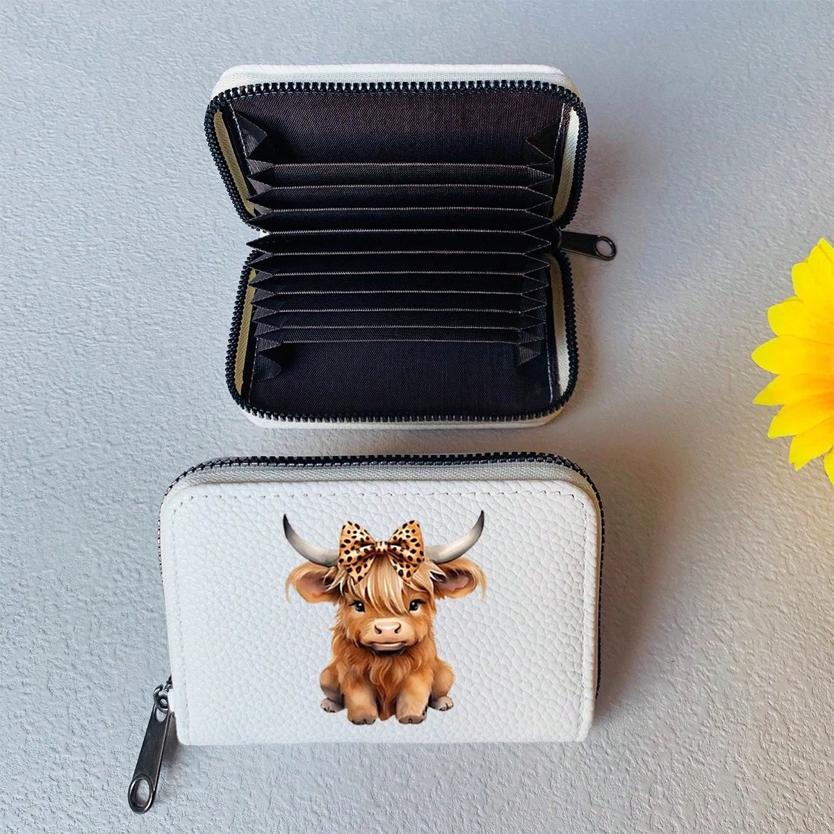 Highland Cow Printed Card Holder Cute Bowknot Leopard Design Highland Cow Pattern Lightweight Fashionable Wallet Suitable For Daily Use For Women Wallet Mini Wallet Purse Wallet Card Wallet