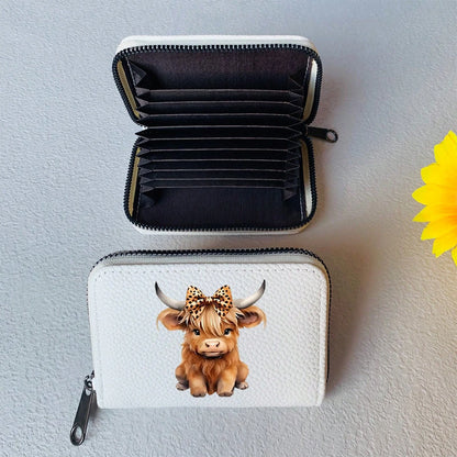 Highland Cow Printed Card Holder Cute Bowknot Leopard Design Highland Cow Pattern Lightweight Fashionable Wallet Suitable For Daily Use For Women Wallet Mini Wallet Purse Wallet Card Wallet