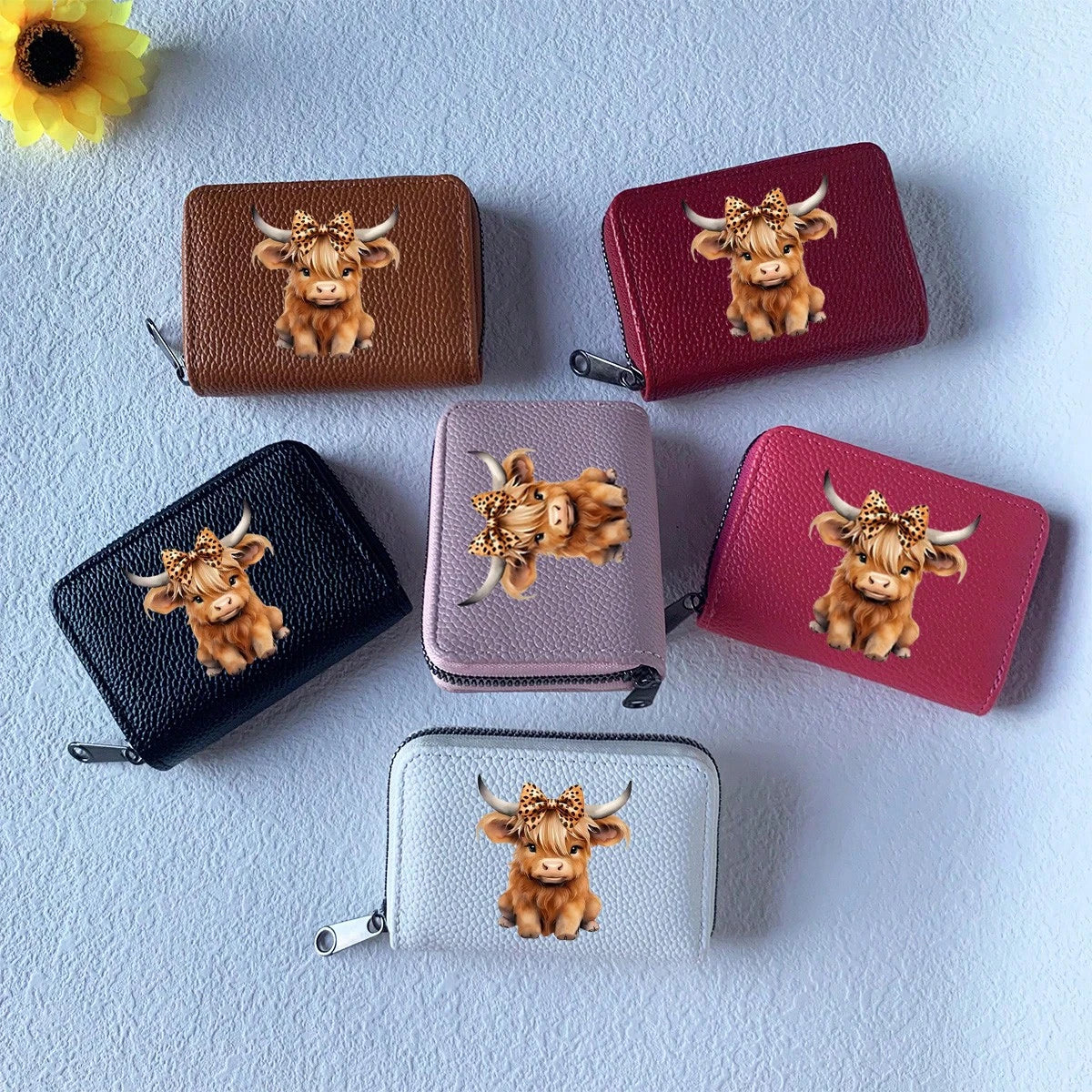Highland Cow Printed Card Holder Cute Bowknot Leopard Design Highland Cow Pattern Lightweight Fashionable Wallet Suitable For Daily Use For Women Wallet Mini Wallet Purse Wallet Card Wallet