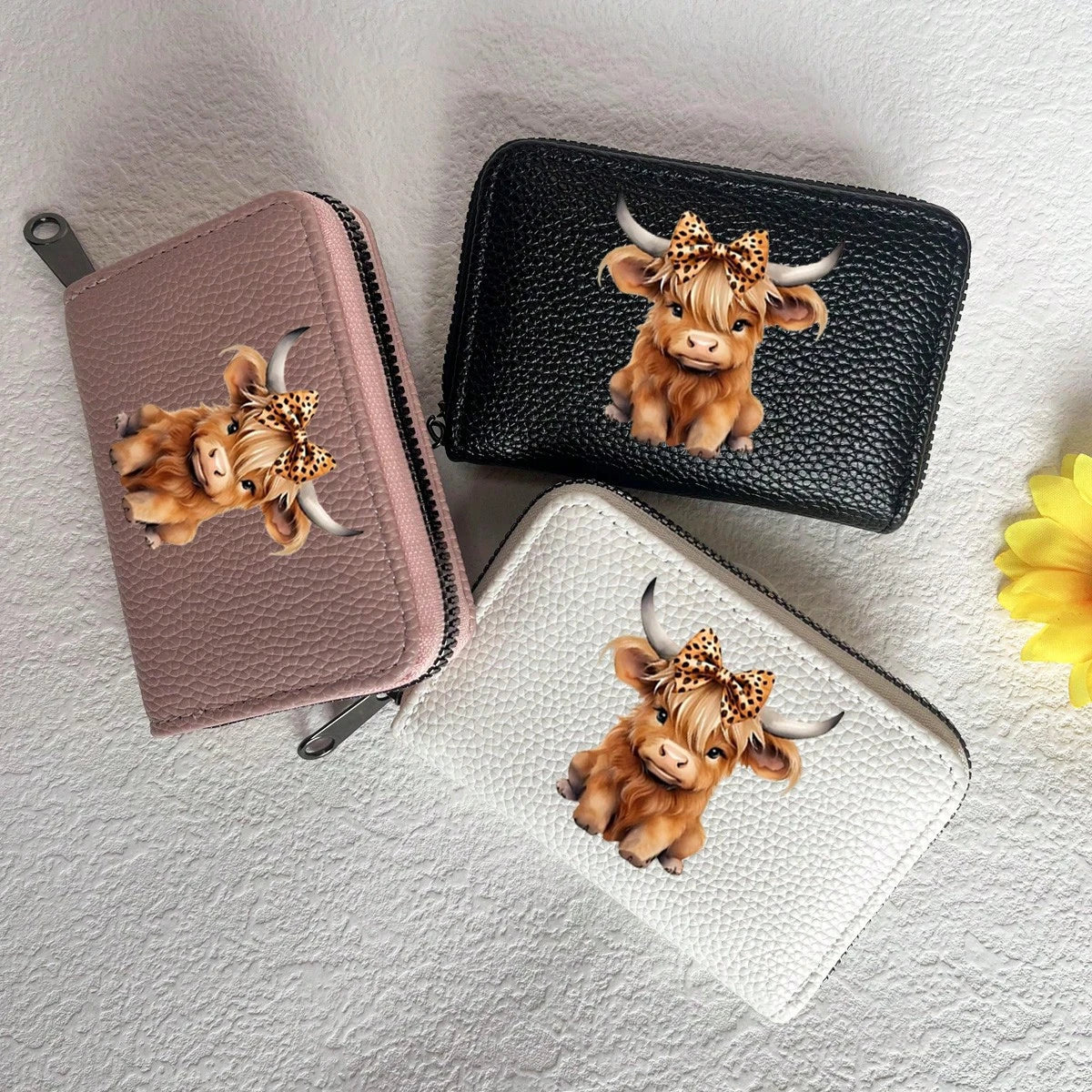 Highland Cow Printed Card Holder Cute Bowknot Leopard Design Highland Cow Pattern Lightweight Fashionable Wallet Suitable For Daily Use For Women Wallet Mini Wallet Purse Wallet Card Wallet