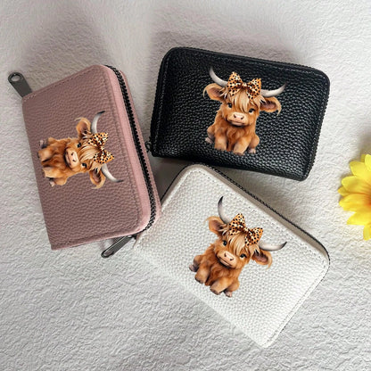 Highland Cow Printed Card Holder Cute Bowknot Leopard Design Highland Cow Pattern Lightweight Fashionable Wallet Suitable For Daily Use For Women Wallet Mini Wallet Purse Wallet Card Wallet