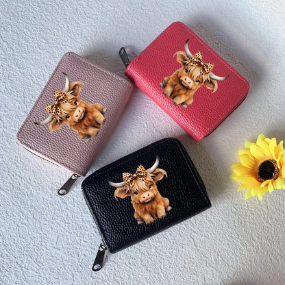 Highland Cow Printed Card Holder Cute Bowknot Leopard Design Highland Cow Pattern Lightweight Fashionable Wallet Suitable For Daily Use For Women Wallet Mini Wallet Purse Wallet Card Wallet