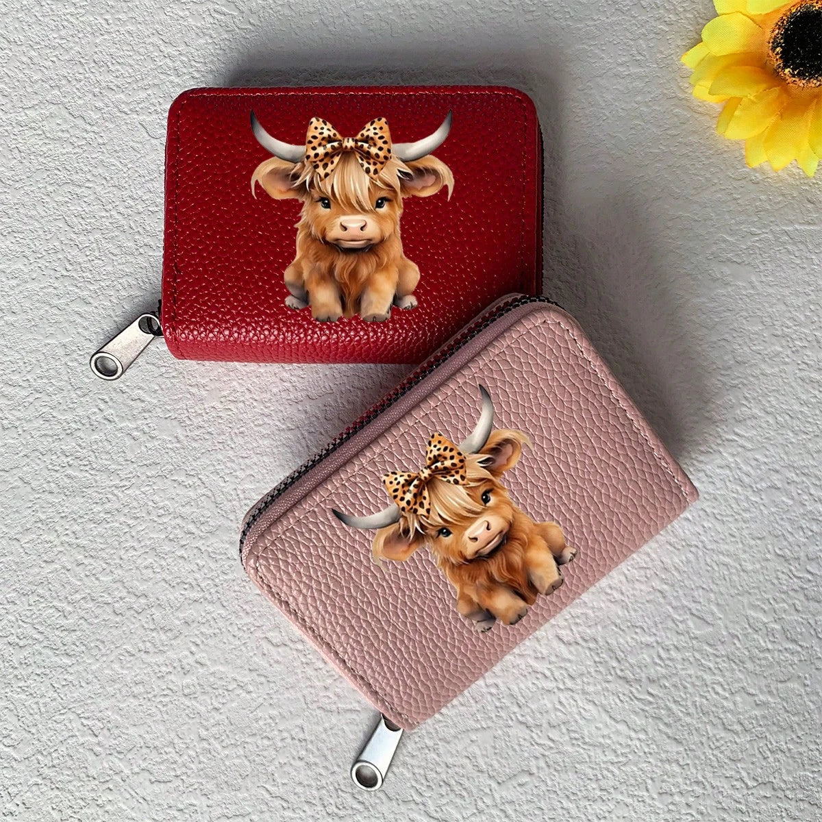 Highland Cow Printed Card Holder Cute Bowknot Leopard Design Highland Cow Pattern Lightweight Fashionable Wallet Suitable For Daily Use For Women Wallet Mini Wallet Purse Wallet Card Wallet