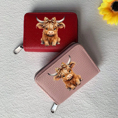 Highland Cow Printed Card Holder Cute Bowknot Leopard Design Highland Cow Pattern Lightweight Fashionable Wallet Suitable For Daily Use For Women Wallet Mini Wallet Purse Wallet Card Wallet