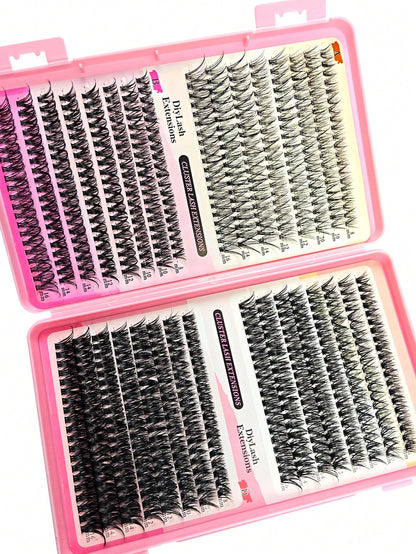 Hinarin 640pcs DIY D Curl Lash Book 30D 40D 50D 60D Super Curl Eyelash Extension Multi-Style Eye Makeup For Beginners 8-16mm Mixed Lengths Natural Cluster Fluffy Dense Mixed Styles Reusable
