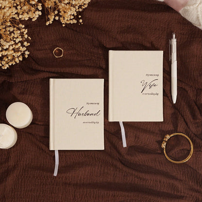 His And Hers Wedding Vow Books, Set Of 2 Linen Hardcover Bride & Groom Notebooks With Bookmark, Lined Pages, For Ceremony & Renewal, Includes Elegant Vow Keepsake Gift Box School Supplies