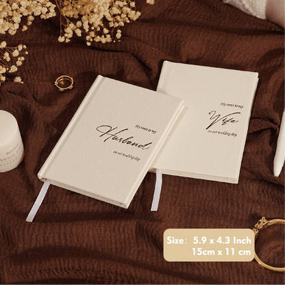 His And Hers Wedding Vow Books, Set Of 2 Linen Hardcover Bride & Groom Notebooks With Bookmark, Lined Pages, For Ceremony & Renewal, Includes Elegant Vow Keepsake Gift Box School Supplies