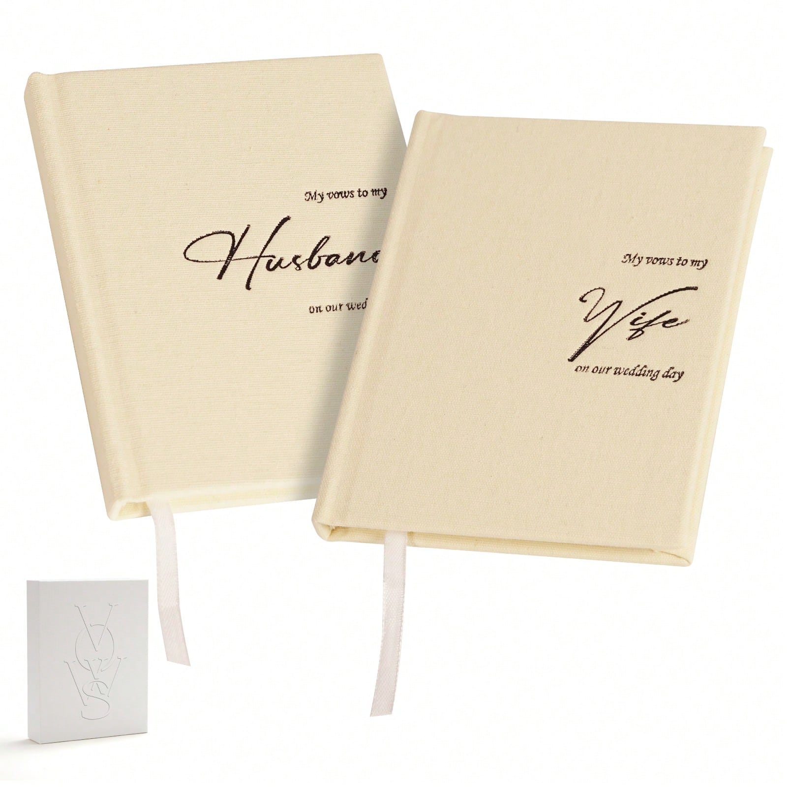 His And Hers Wedding Vow Books, Set Of 2 Linen Hardcover Bride & Groom Notebooks With Bookmark, Lined Pages, For Ceremony & Renewal, Includes Elegant Vow Keepsake Gift Box School Supplies