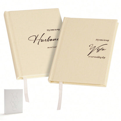 His And Hers Wedding Vow Books, Set Of 2 Linen Hardcover Bride & Groom Notebooks With Bookmark, Lined Pages, For Ceremony & Renewal, Includes Elegant Vow Keepsake Gift Box School Supplies