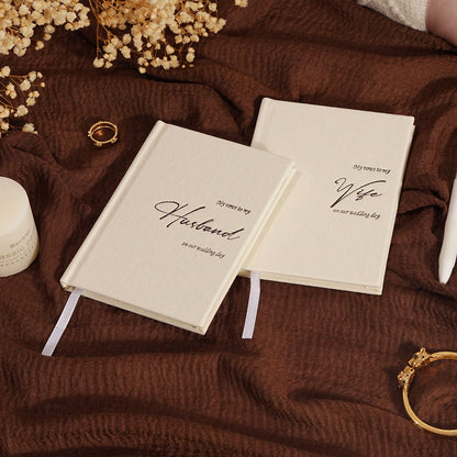 His And Hers Wedding Vow Books, Set Of 2 Linen Hardcover Bride & Groom Notebooks With Bookmark, Lined Pages, For Ceremony & Renewal, Includes Elegant Vow Keepsake Gift Box School Supplies