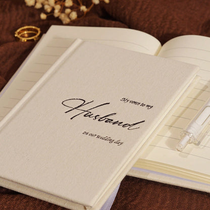 His And Hers Wedding Vow Books, Set Of 2 Linen Hardcover Bride & Groom Notebooks With Bookmark, Lined Pages, For Ceremony & Renewal, Includes Elegant Vow Keepsake Gift Box School Supplies