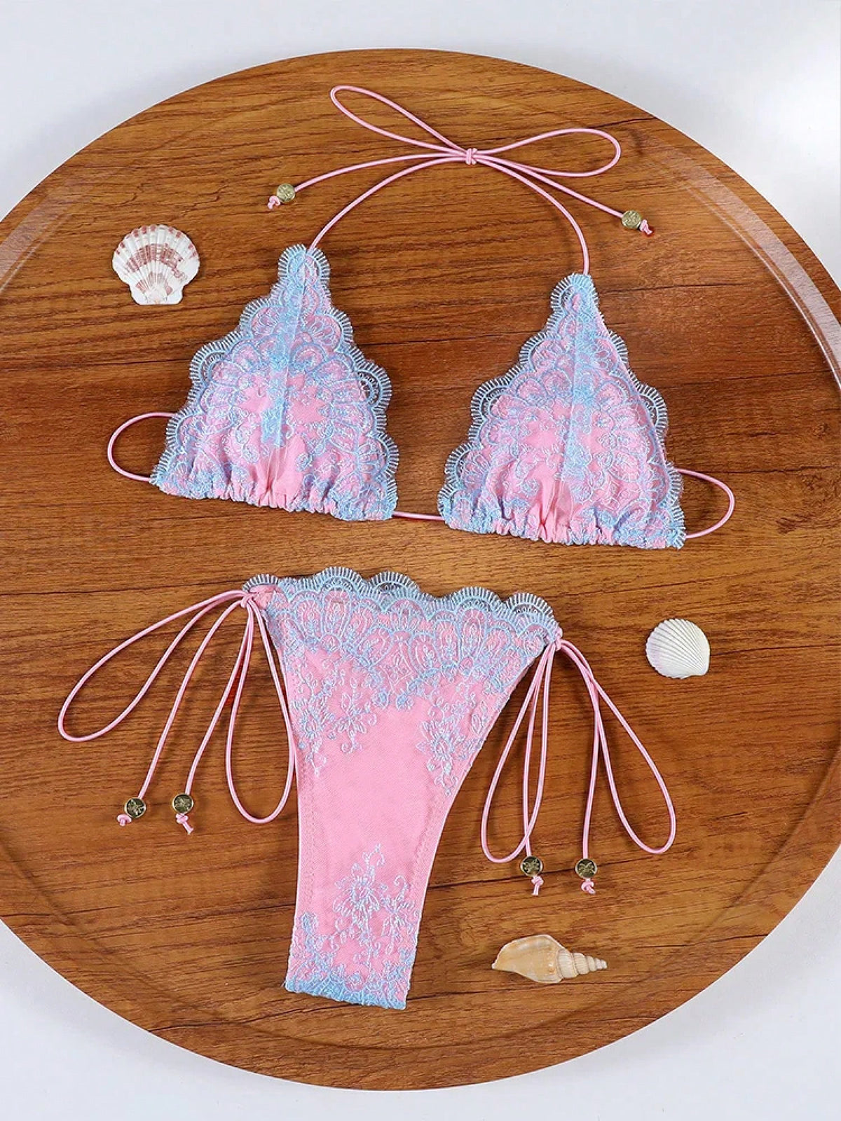 Hollow Lace Bikinis Patchwork Swimsuit Women Bathing Suits Bandage Swimwear Mujer Beachwear Bikini Set
