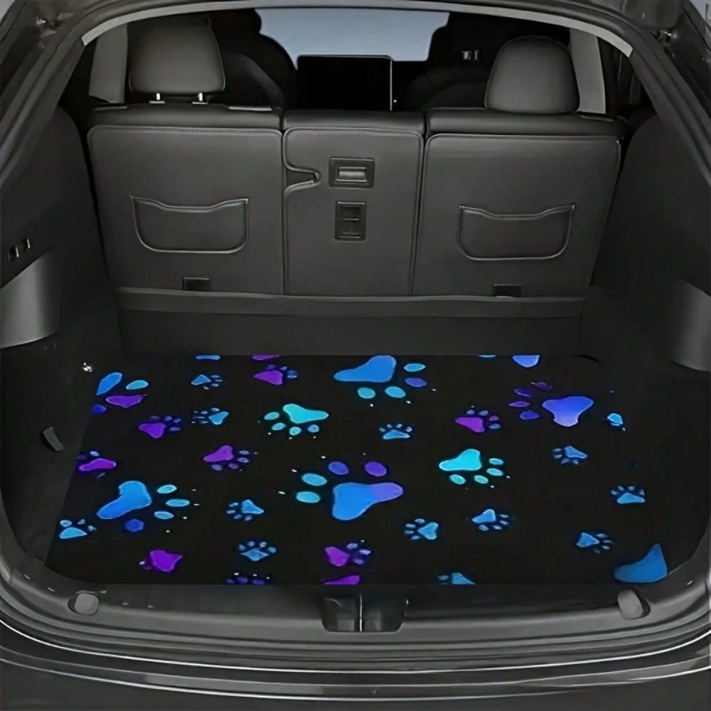 HOMPOOLL 1 Stylish Car Trunk Mat With Paw Print Pattern- Durable Polyester Material, Keep Dry And Clean, Add Personality To Your Car Interior, Trunk Protection Mat