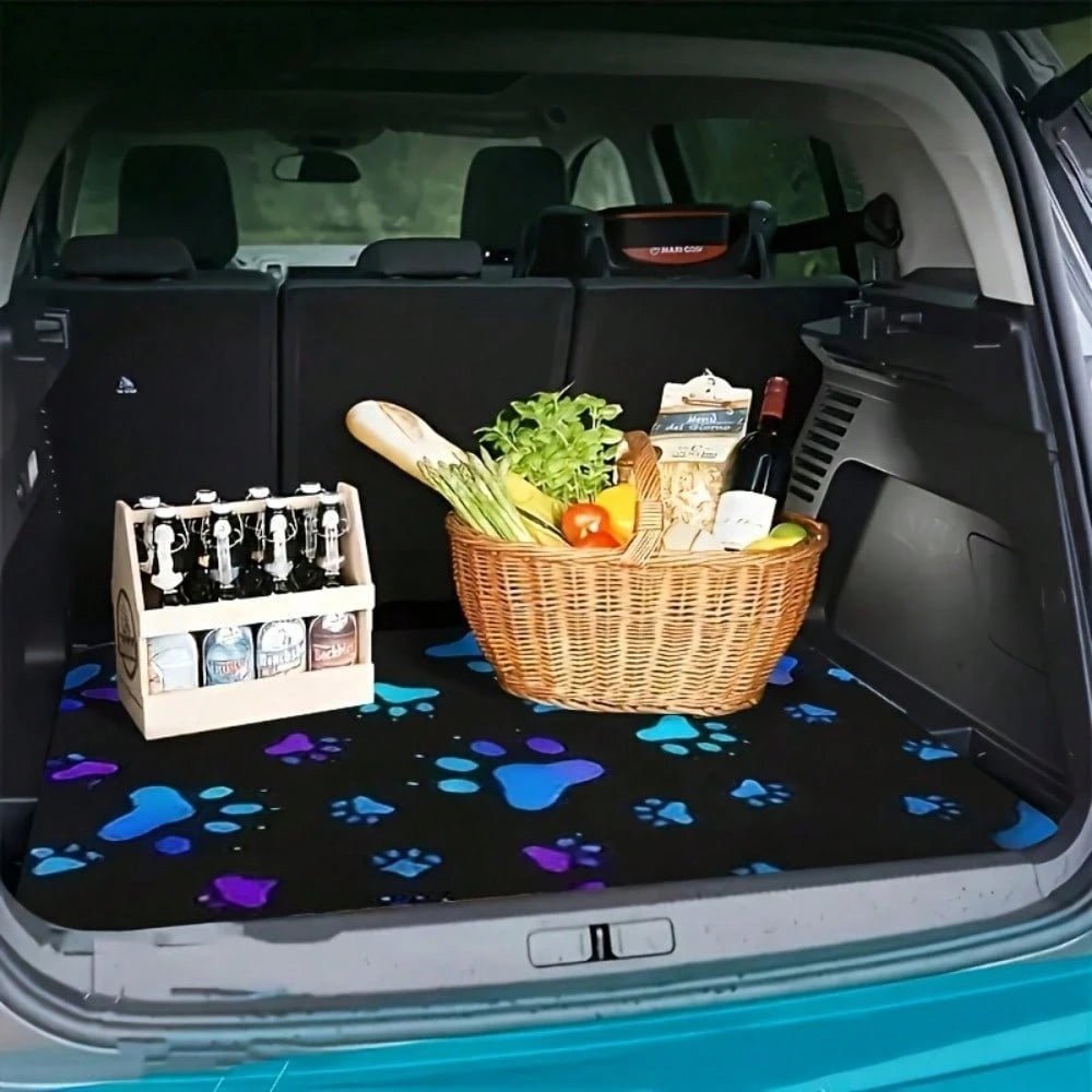 HOMPOOLL 1 Stylish Car Trunk Mat With Paw Print Pattern- Durable Polyester Material, Keep Dry And Clean, Add Personality To Your Car Interior, Trunk Protection Mat